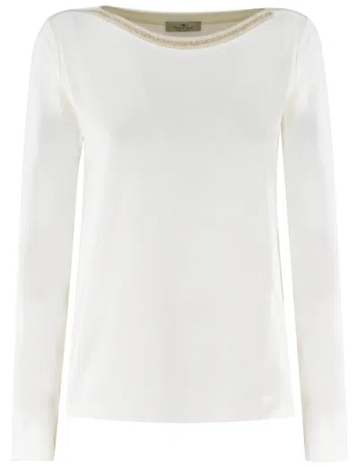 Panicale Boat Neckline Sweater With Lurex Detailing In White
