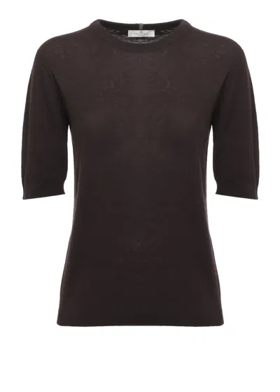 Panicale Brown Round-neck Elastic Ribbed Cashmere Sweater In Black