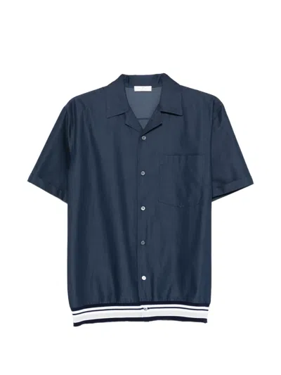 Panicale Camp-collar Ribbed Shirt In Blue