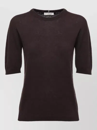 Panicale Cashmere Ribbed Crewneck Short-sleeve Sweater In Brown
