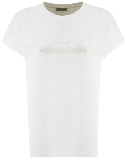 Panicale Cotton Jersey T-shirt With Sequin Embellishment In Gray