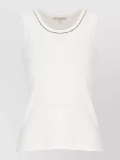Panicale Cotton Sleeveless Top Round Neckline Embellishment In White