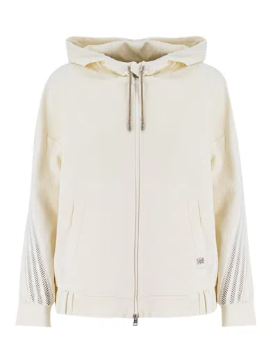 Panicale Cream Hooded Sweatshirt With Contrasting Fabric Bands In Neutrals