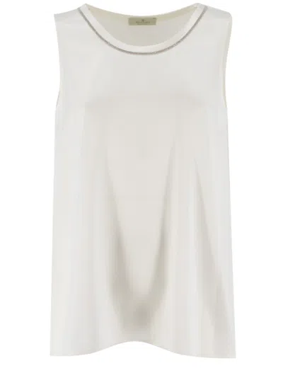 Panicale Crew Neck Silk Top With Luminous Detailing In Neutrals