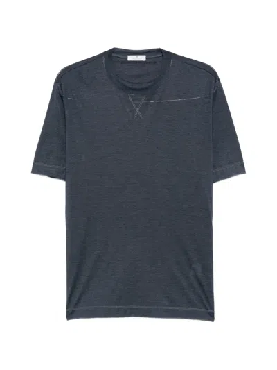 Panicale Cross-stitch Detail Round-neck T-shirt In Blue