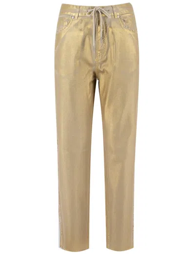 Panicale Fringe-detailed Gold Viscose Trousers With Drawstring Waist