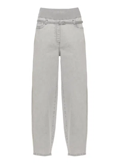 Panicale Grey Belted Elastic Waist Cotton Chino Pants Pants