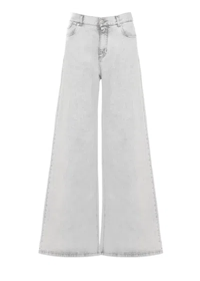 Panicale Grey Cotton Embellished Jeans In White