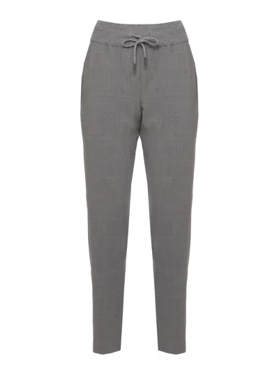 Panicale Grey Drawstring Elastic Waist Virgin Wool Pants