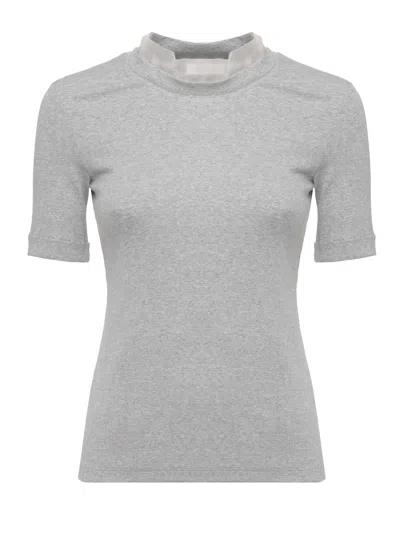 Panicale Grey Silk Trim Cotton T-shirt
