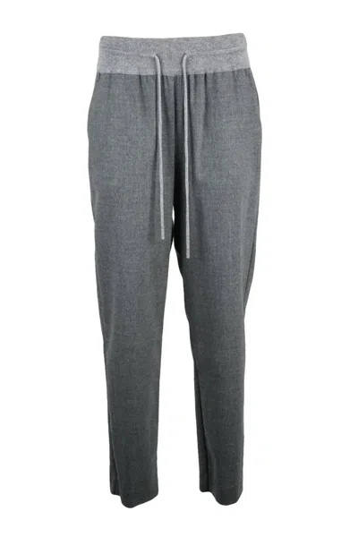 Panicale Grey Stretch Wool Cashmere Pants In Gray