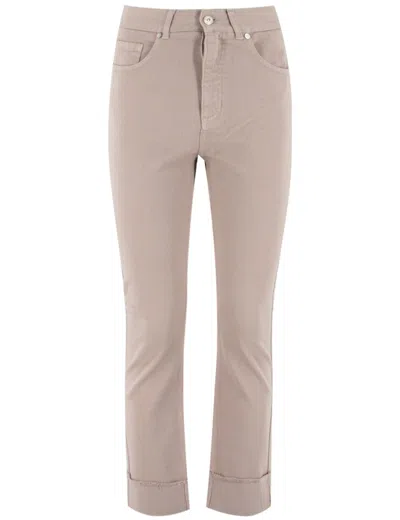 Panicale High-waisted Champagne Trousers With Jewel Turn-ups In Neutral