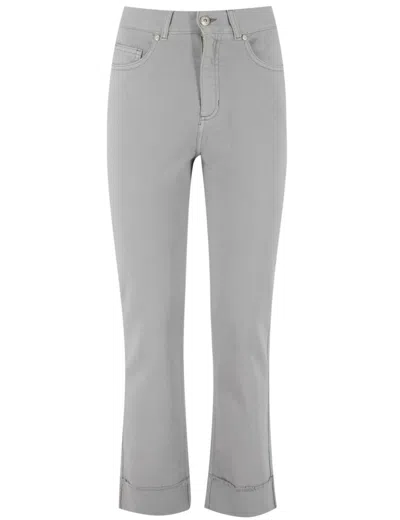 Panicale High-waisted Trousers With Jewel-embellished Turn-up Detail In Gray