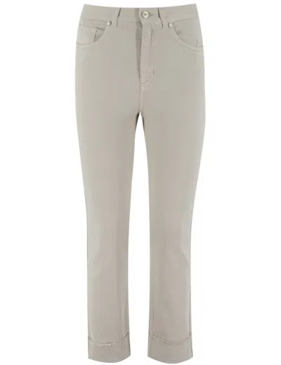 Panicale High-waisted Trousers With Jewelled Turn-up Detail In Gray