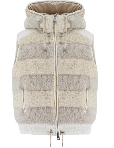 Panicale Hooded Cloud Padded Gilet With Sparkling Details In Neutrals