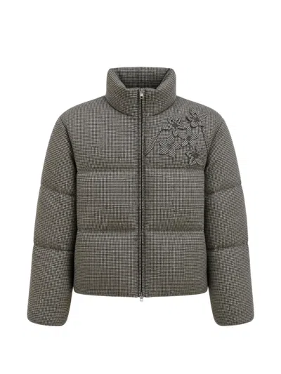 Panicale Houndstooth-pattern Floral-appliqué Jacket In Gray