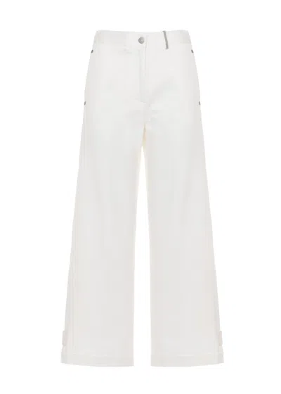 Panicale Ivory Cotton Embellished Straight-leg Pants In White