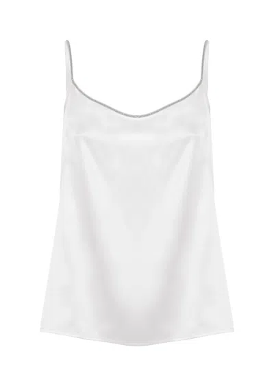 Panicale Ivory Silk Embellished Tank Top In White