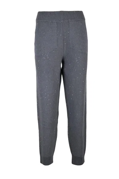 Panicale Knitted Grey Trousers With Sequined Detailing In Gray