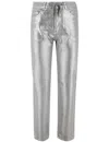 Panicale Laminated Cotton Jeans With Drawstring Waist In Silver