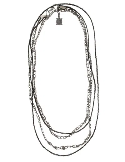 Panicale Layered Diamond-accented Necklace With Unique Chain Motif In Silver