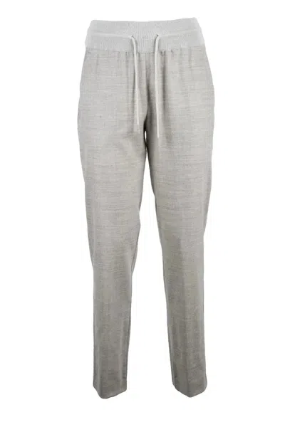 Panicale Light Grey Stretch Wool Cashmere Pants In Gray