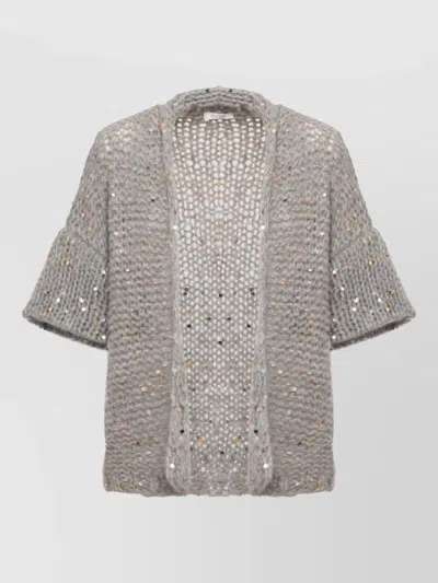 Panicale Mohair Alpaca Short-sleeve Knit Cardigan In Gray