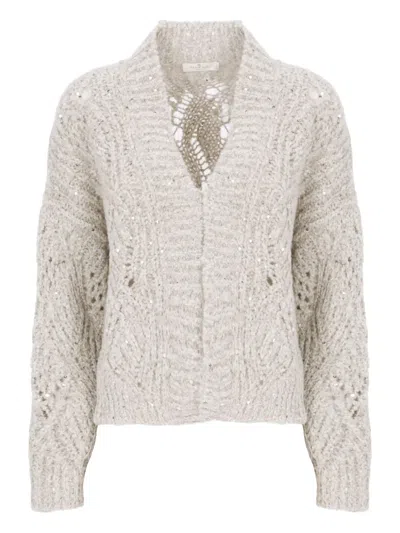 PANICALE OPEN-KNIT SEQUINED CARDIGAN