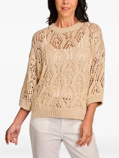 Panicale Open-knit Three-quarter Sleeve Sweater In Brown