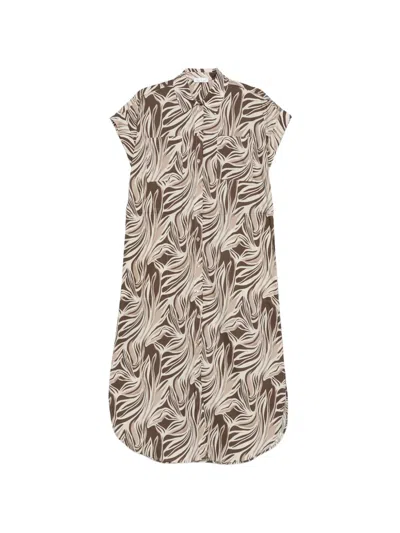 Panicale Patterned Collared Midi Dress In Brown