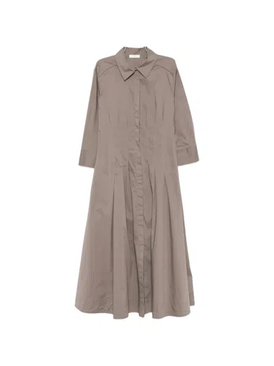 Panicale Pleated Mini Shirt Dress In Gray