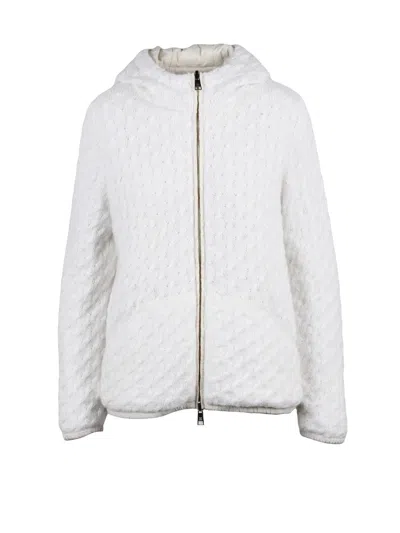 Panicale Quilted White Wool Jacket With Hood And Zip Closure In Red