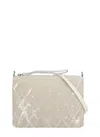 Panicale Rectangular Beige Leather Pochette With Geometric Sequin Design In White