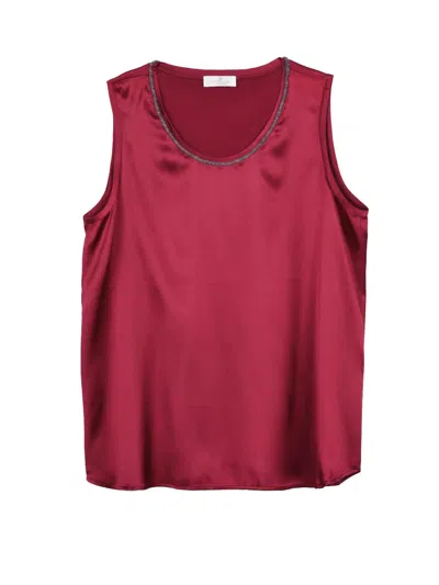 Panicale Red Satin Silk-blend Top In Burgundy