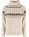Panicale Relaxed Fit Turtleneck Jumper With Geometric Pattern In Neutrals