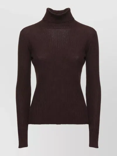 Panicale Ribbed High Neck Wool Silk Sweater