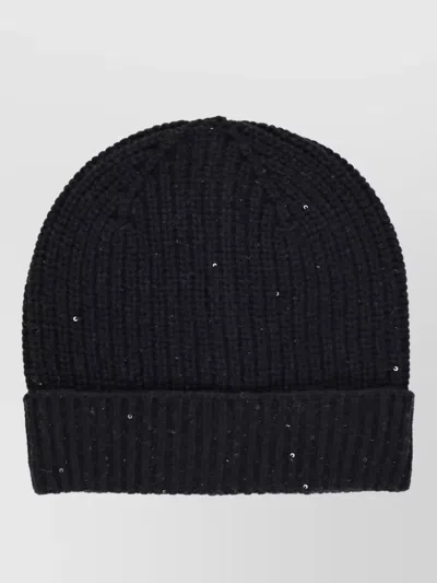 Panicale Ribbed Wool Silk Cashmere Beanie In Black