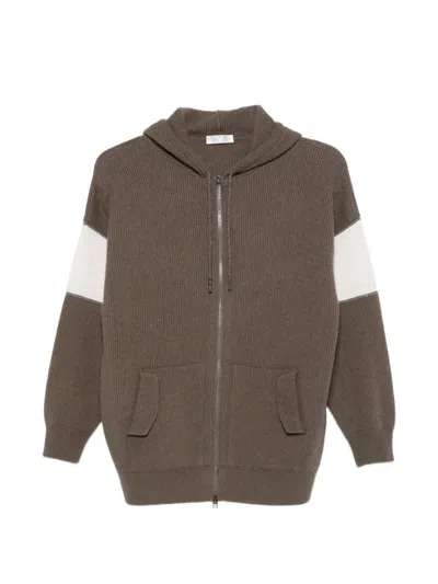 Panicale Ribbed-knit Colour-block Hoodie In Brown