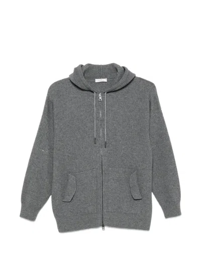 Panicale Ribbed-knit Zip-up Hoodie In Gray