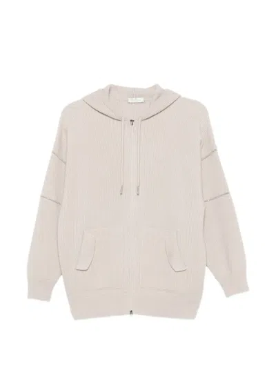 Panicale Ribbed-knit Zip-up Hoodie In Neutral
