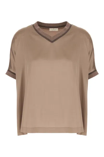 Panicale Ribbed-trim V-neck Blouse In Brown