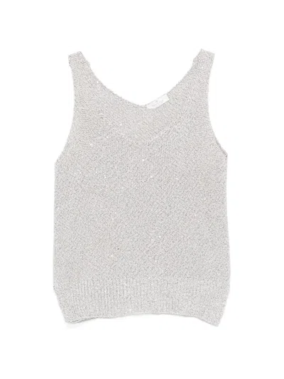 Panicale Ribbed-trim V-neck Top In Neutral