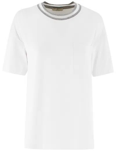 Panicale Round Neck T-shirt With Lurex Detailing In White