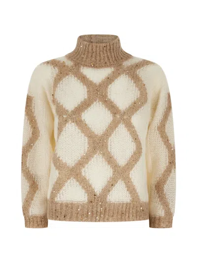Panicale Sequin-embellished Argyle Sweater In Brown