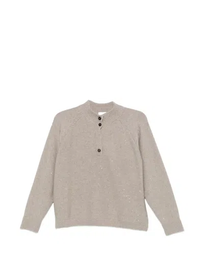 Panicale Sequin-embellished Button-fastening Sweater In Gray