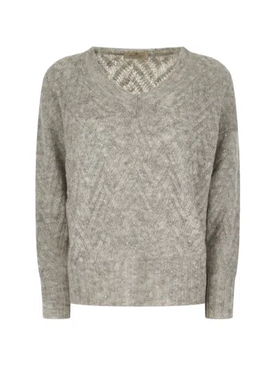Panicale Sequin-embellished Chevron-knit Sweater In Gray