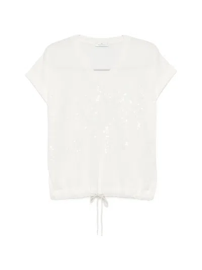 Panicale Sequin-embellished Drawstring T-shirt In White