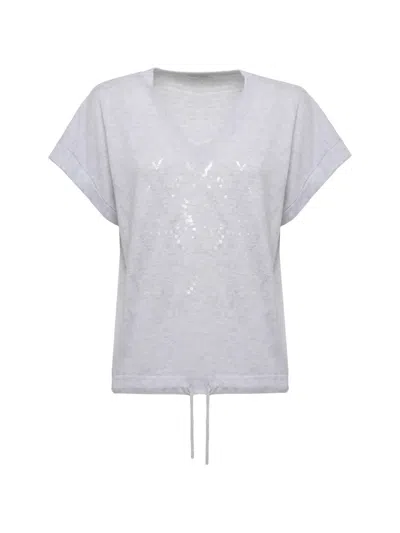 Panicale Sequin-embellished Drawstring T-shirt In Gray