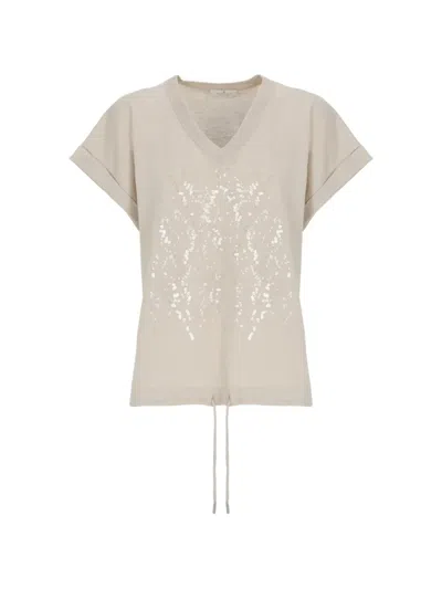 Panicale Sequin-embellished Drawstring T-shirt In Neutral