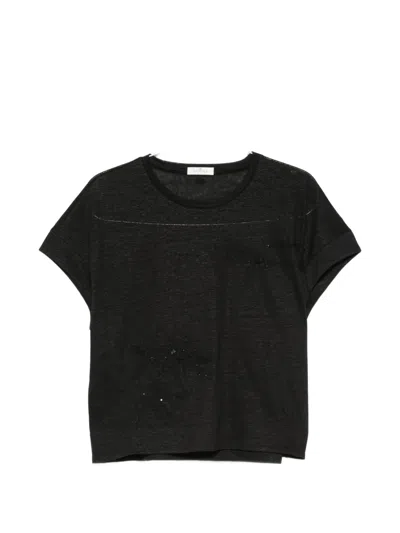 Panicale Sequin-embellished Floral-embroidered T-shirt In Black